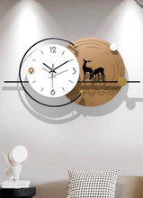 Load image into Gallery viewer, Stylish Wall Clock with Attached Deer Painting Side Frame A Unique Artistic Accent