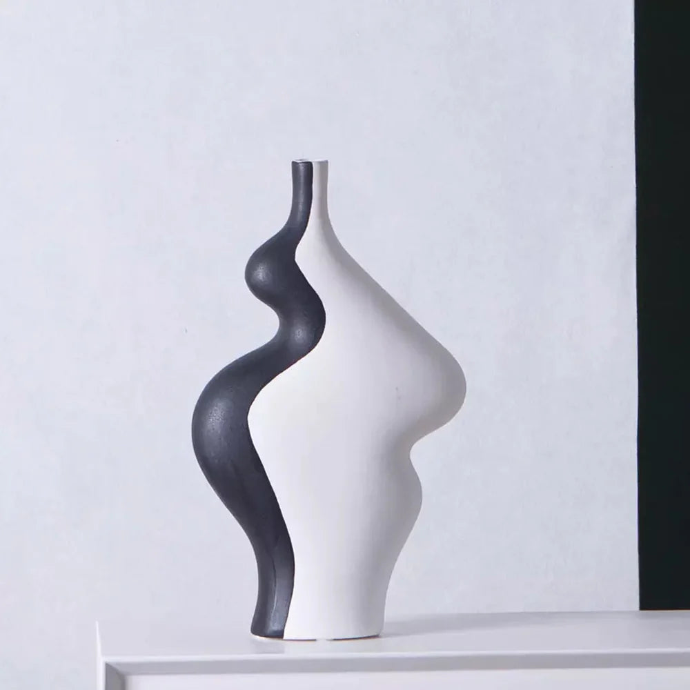 Tall Black & White Abstract Ceramic Vase