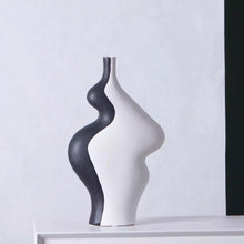 Load image into Gallery viewer, Tall Black &amp; White Abstract Ceramic Vase