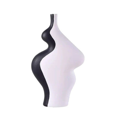 Tall Black & White Shade Abstract Ceramic Vase For Home Decor
