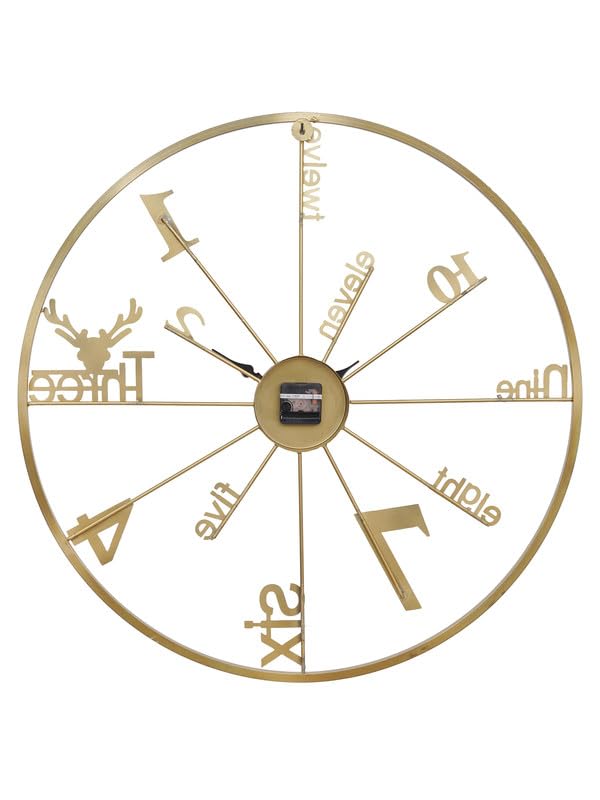 Designer Analog Iron Golden Wall Hanging Clock for Living Room Bedroom Home Office Timeless