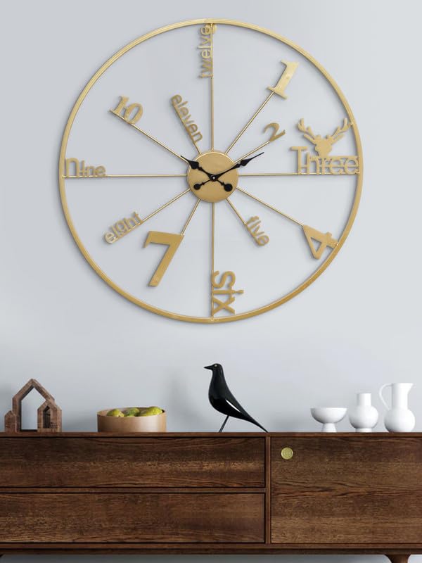 Designer Analog Iron Golden Wall Hanging Clock for Living Room Bedroom Home Office Timeless