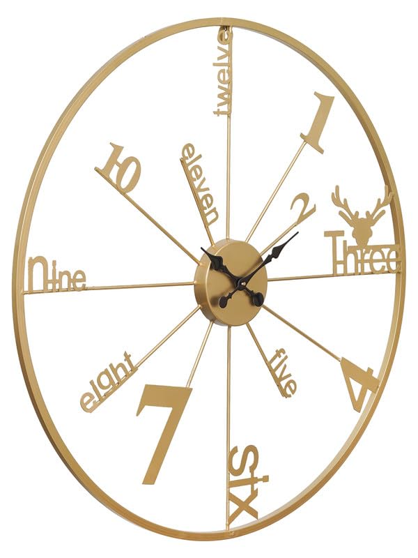 Designer Analog Iron Golden Wall Hanging Clock for Living Room Bedroom Home Office Timeless