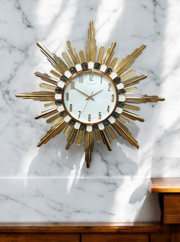 Golden White Burst Theme Wall Clock