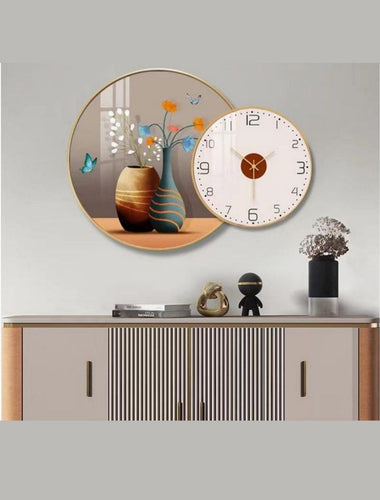 Flower Pot-Themed Wall Frame with Clock