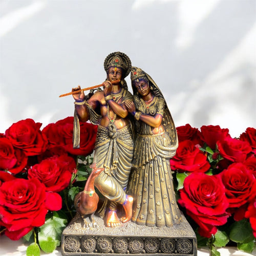 Iskcon Lord Radha Krishna Idol with Gold Accents