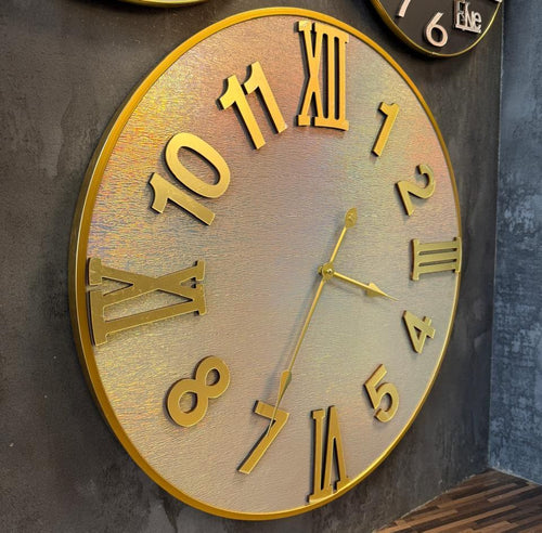 Shimmering Moments: Rainbow & Golden Wall Clock