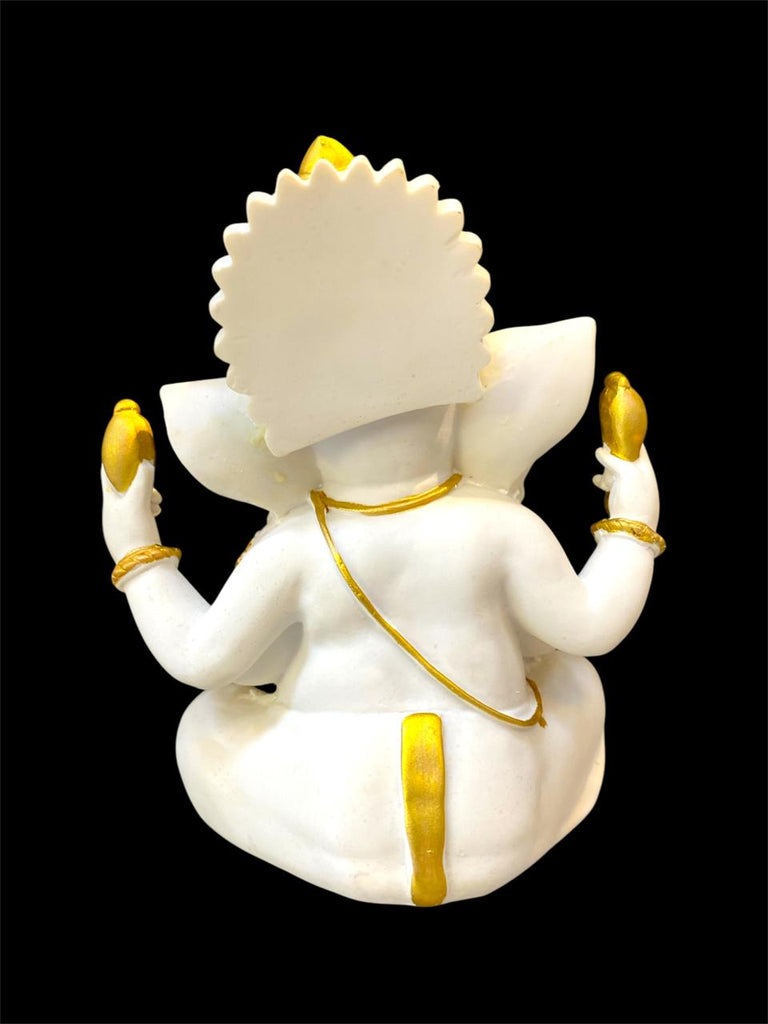White Ganesh Ji Idol with Gold Colour Design