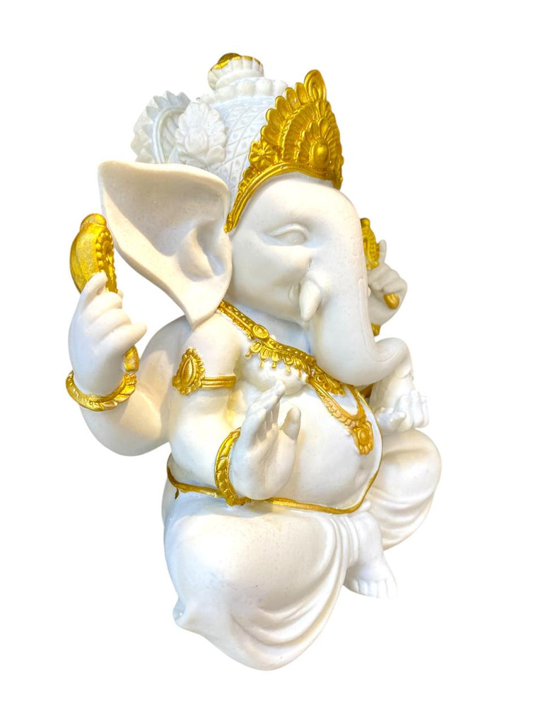 White Ganesh Ji Idol with Gold Colour Design