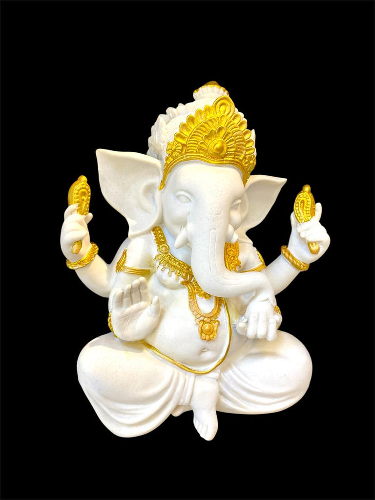 White Ganesh Ji Idol with Gold Colour Design