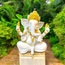 Load image into Gallery viewer, White Ganesh Ji Idol with Gold Colour Design