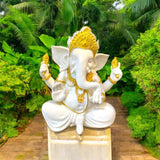 White Ganesh Ji Idol with Gold Colour Design