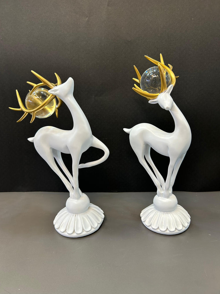 Elegant White Deer Artefact for Sophisticated Decor (Set)