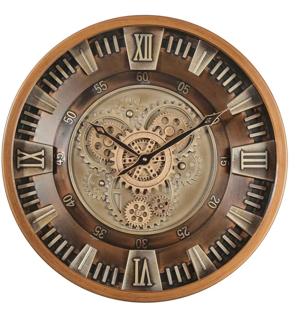 Non-Ticking Gear-Driven Copper Metal Wall Clock