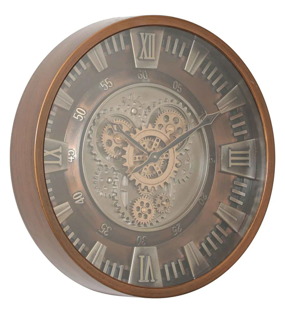 Non-Ticking Gear-Driven Copper Metal Wall Clock