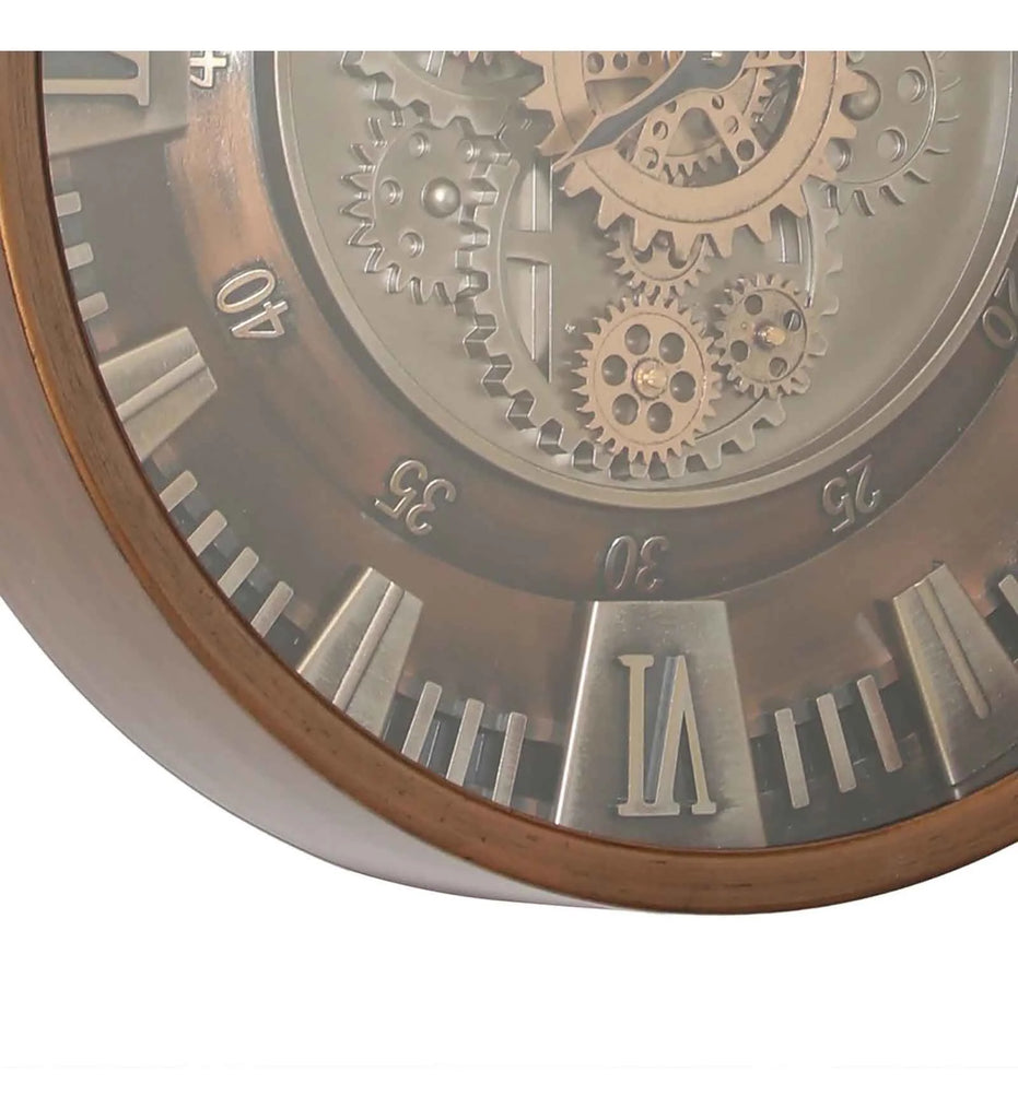 Non-Ticking Gear-Driven Copper Metal Wall Clock