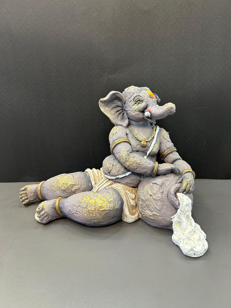 Stylish Ganesh Ji Idol in Grey and Yellow with Maroon Accents