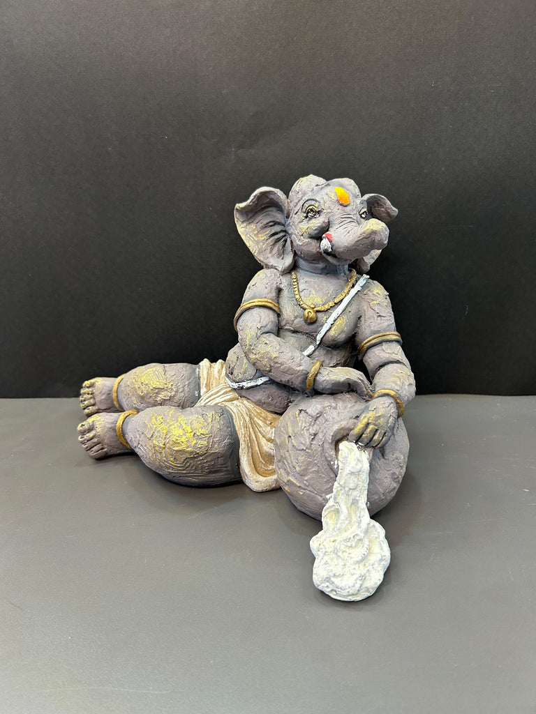 Stylish Ganesh Ji Idol in Grey and Yellow with Maroon Accents