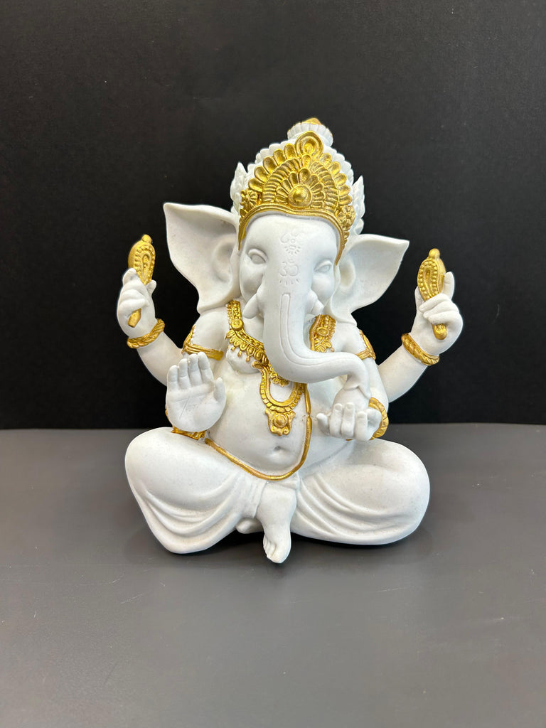 White Ganesh Ji Idol with Gold Colour Design