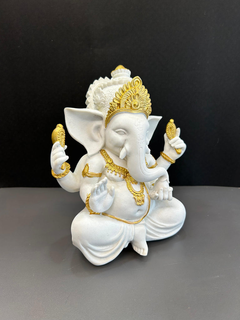 White Ganesh Ji Idol with Gold Colour Design