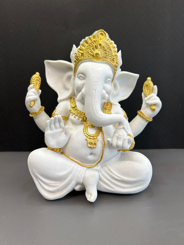 White Ganesh Ji Idol with Gold Colour Design