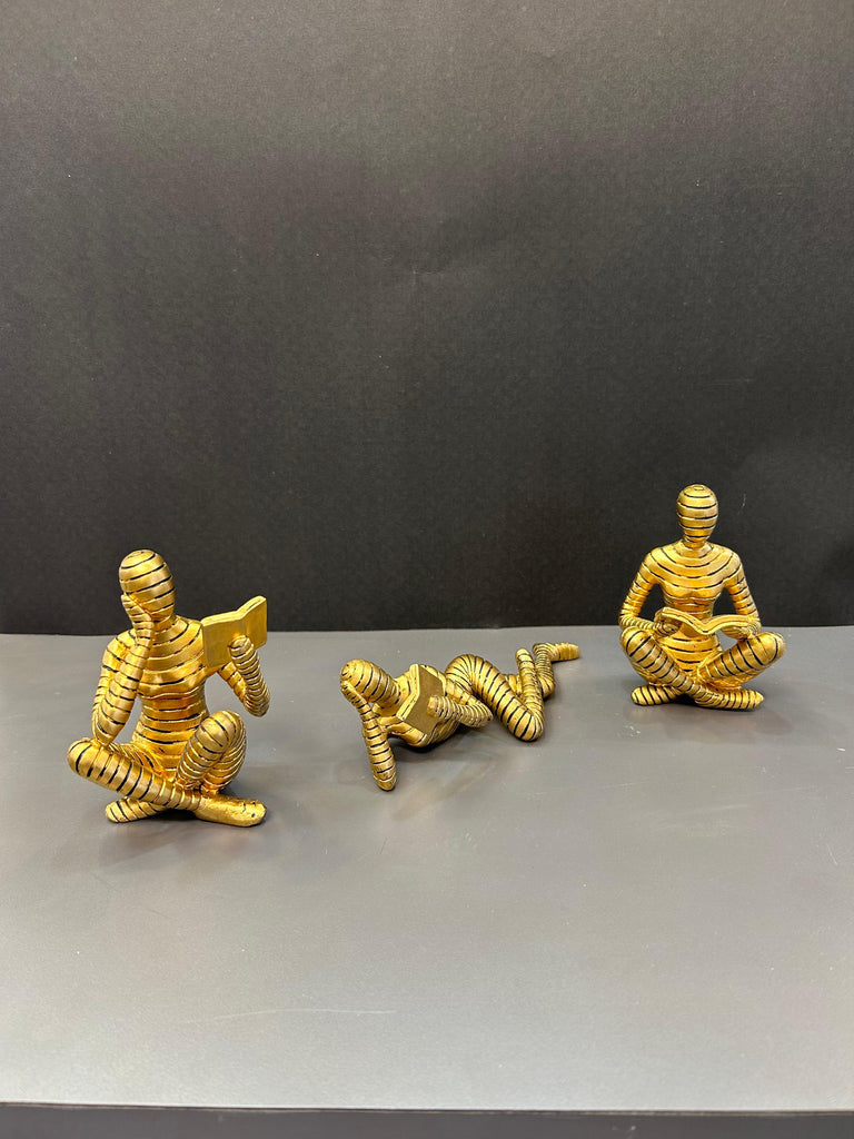 Gold Humanoid Reading Artefact Elegant Decorative Piece (Set)