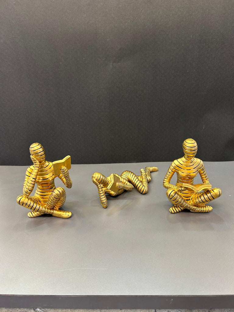 Gold Humanoid Reading Artefact Elegant Decorative Piece (Set)