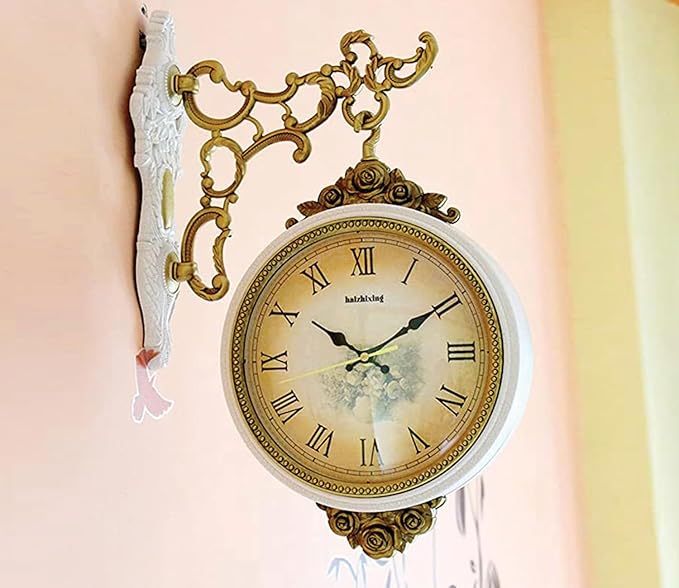 White Round Wall Hanging Double-Sided Railway Clock