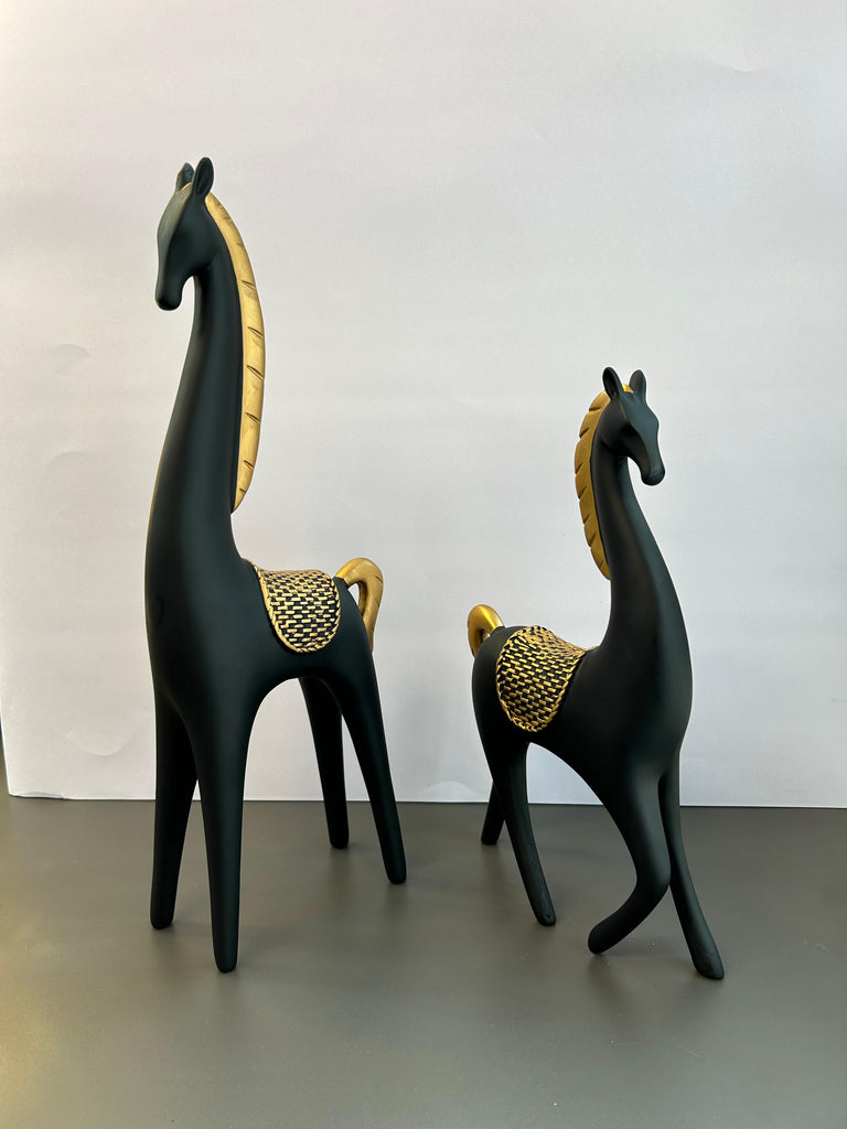 Majestic Black Horse Artefact Elegant Pair for Home Decor (set)