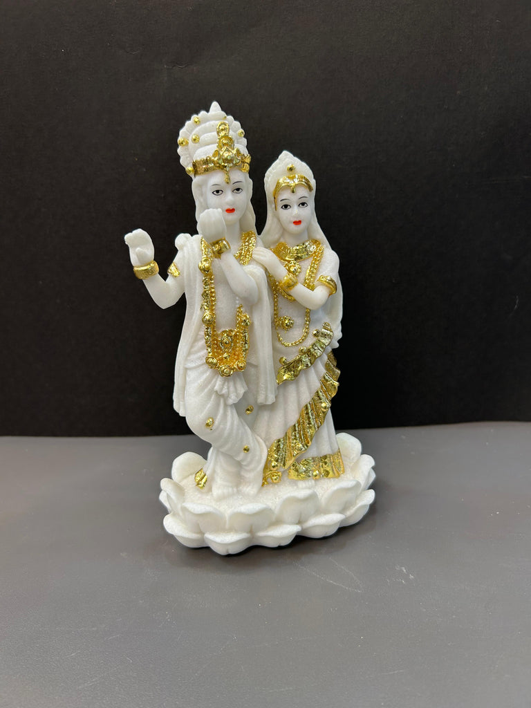 Lord Radha Krishna Idol in White with Gold Design