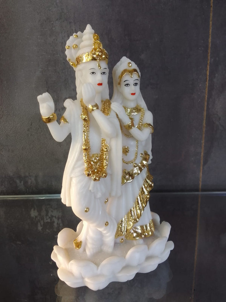 Lord Radha Krishna Idol in White with Gold Design