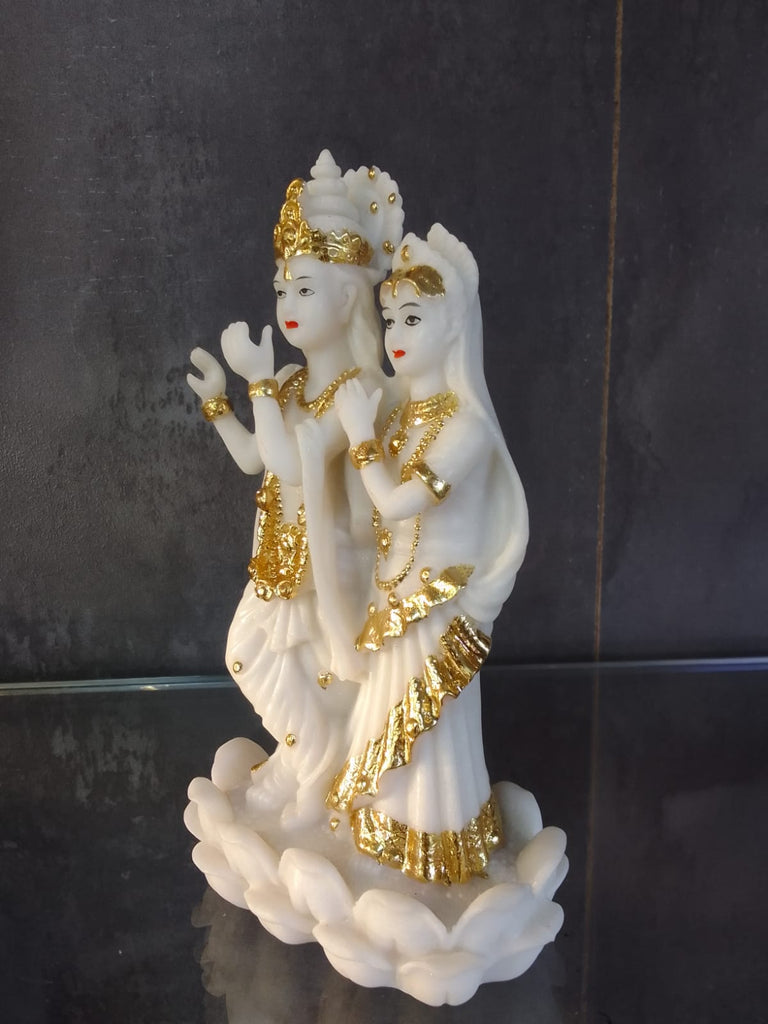 Lord Radha Krishna Idol in White with Gold Design