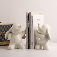 Load image into Gallery viewer, White Ceramic 2-Piece Dumbo Elephant Bookends for Decorative Bookshelves