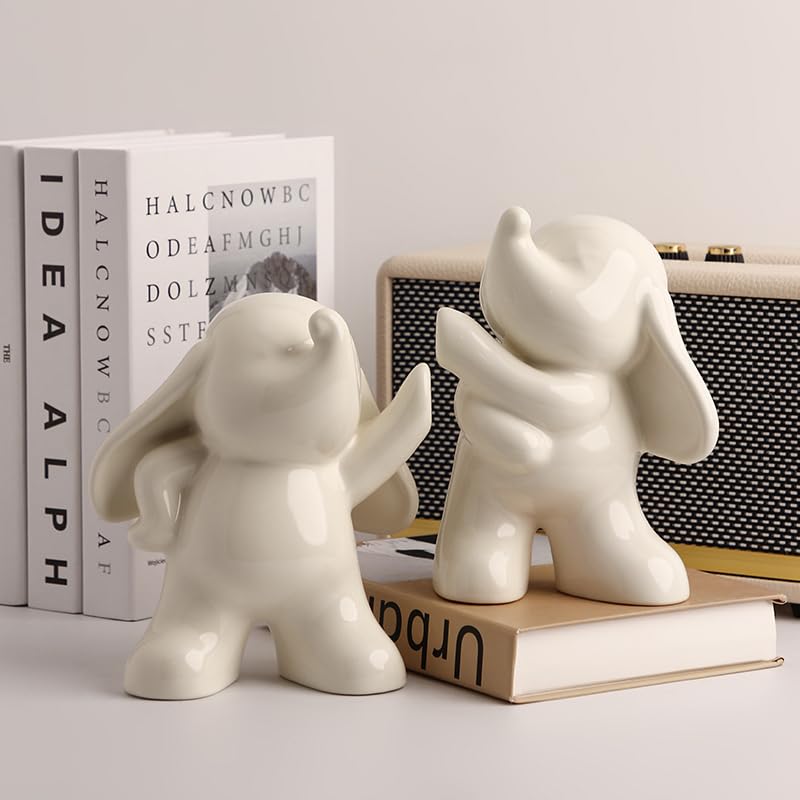 White Ceramic 2-Piece Dumbo Elephant Bookends for Decorative Bookshelves