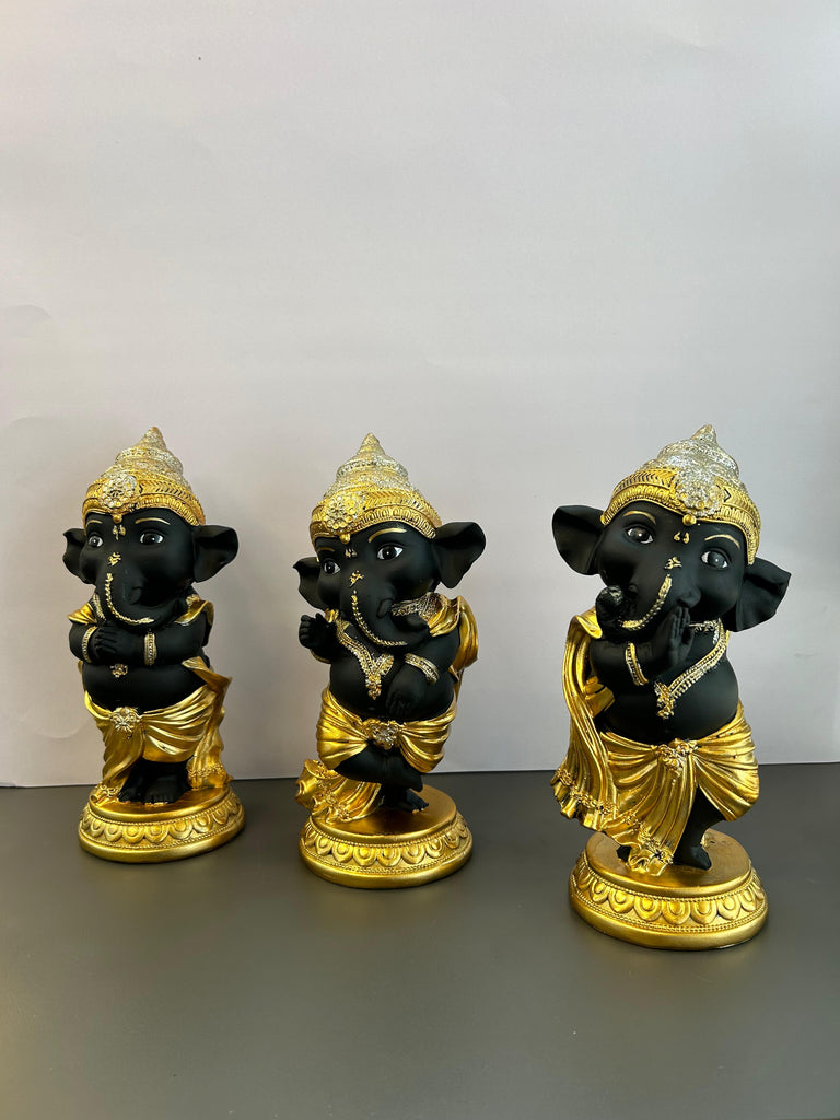 Collection of 3 Small Lord Ganesha Idols with Stylish design (Set)