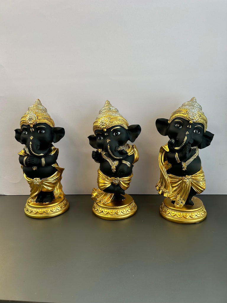 Collection of 3 Small Lord Ganesha Idols with Stylish design (Set)