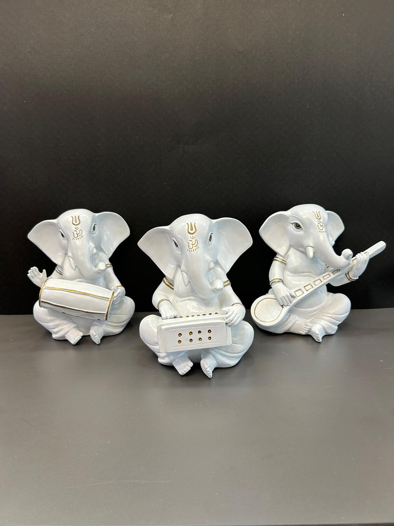 Elegant White Ganesha Idol Set Three-Piece Collection (Set)