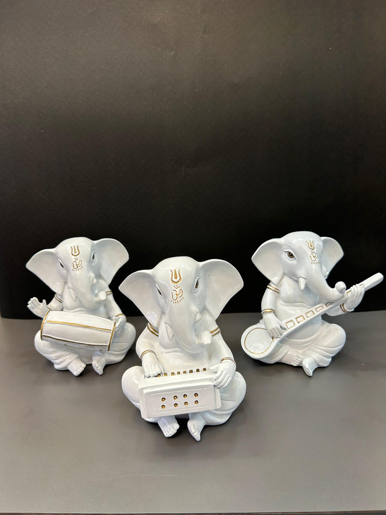 Elegant White Ganesha Idol Set Three-Piece Collection (Set)