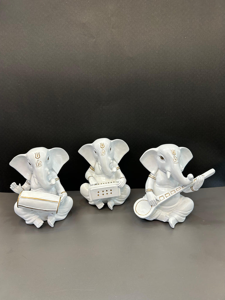 Elegant White Ganesha Idol Set Three-Piece Collection (Set)