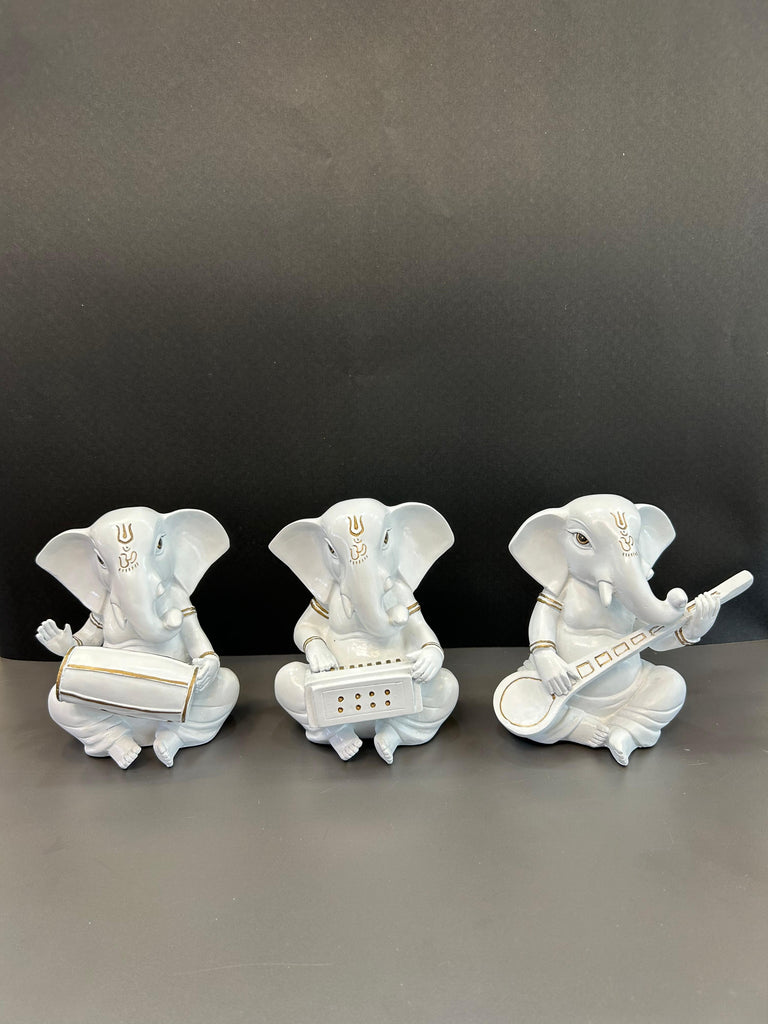 Elegant White Ganesha Idol Set Three-Piece Collection (Set)