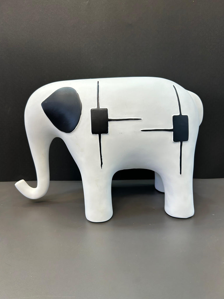 Elegant White Elephant With Intricate Black Design Artefact (Size: big/small)