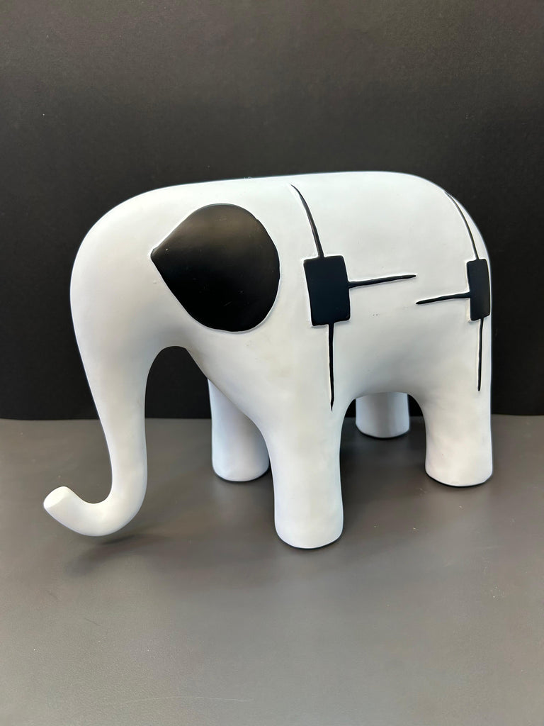 Elegant White Elephant With Intricate Black Design Artefact (Size: big/small)