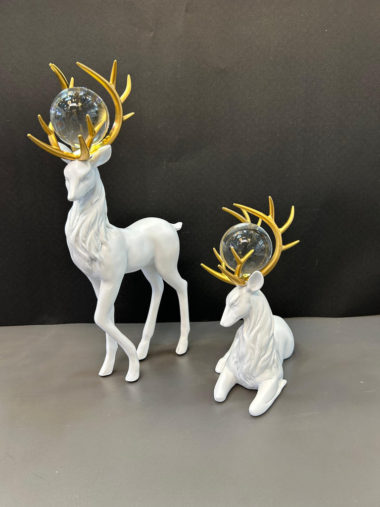 Elegant White & Black Deer Modern Decorative Artefact For Home Decor (set)