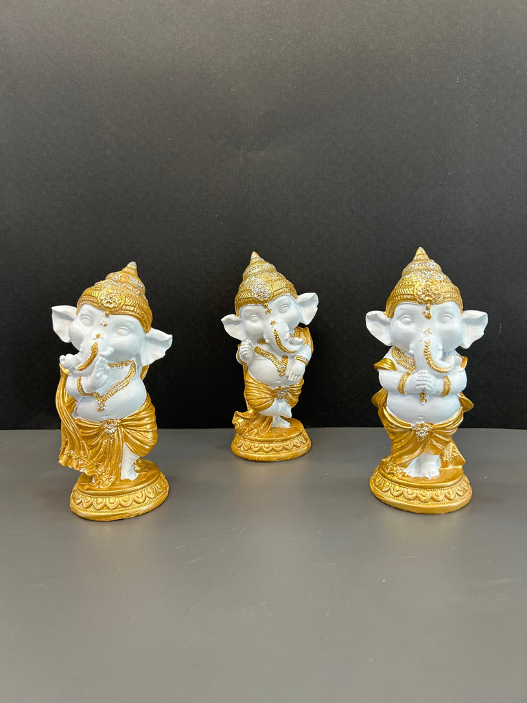 Set of 3 Lord Ganesha Idols in Stunning White Finish (set)