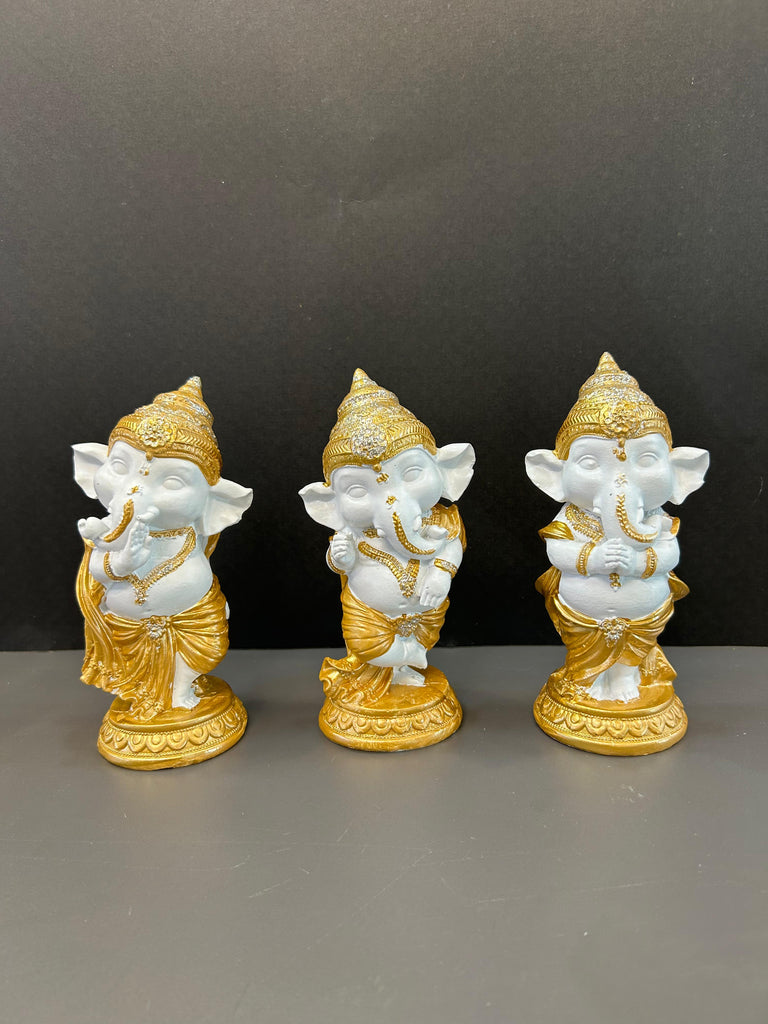 Set of 3 Lord Ganesha Idols in Stunning White Finish (set)